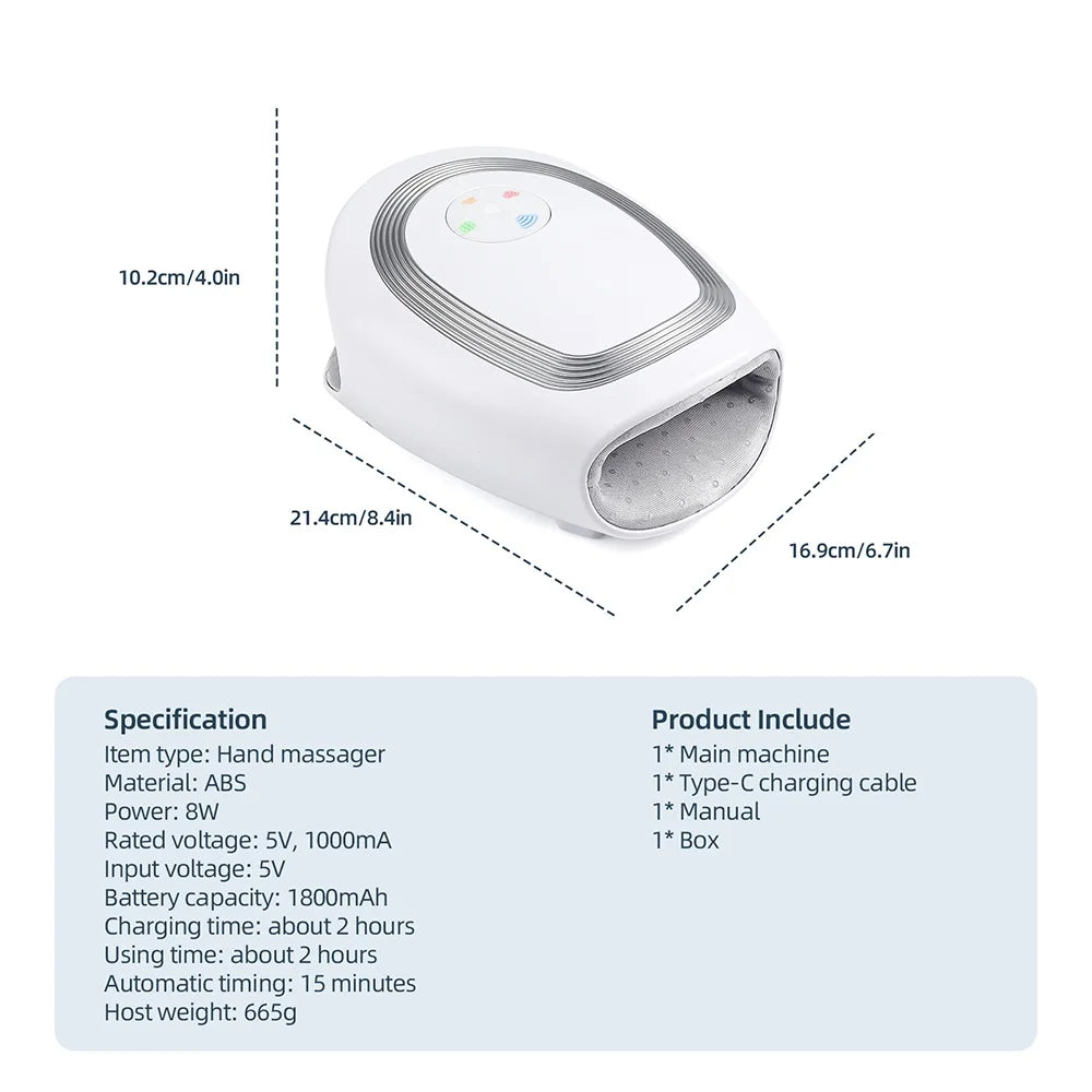 Tidesmit Electric Hand Massager with Heat and Air Compression - White Relaxation Treatment Tidesmit
