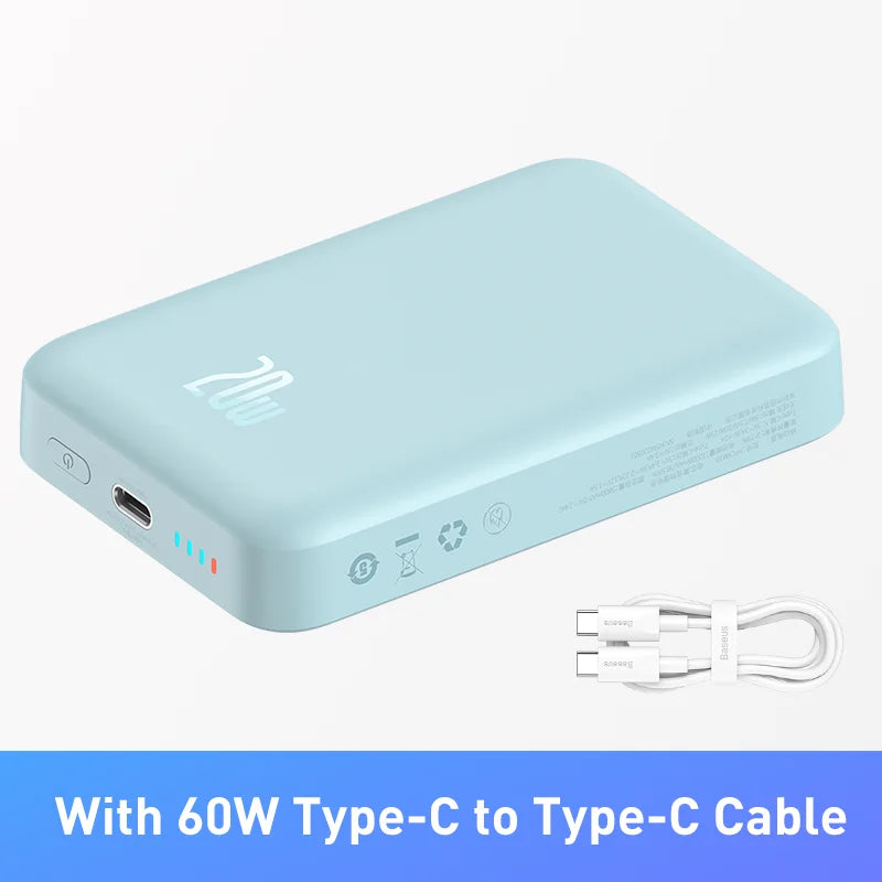 Magnetic Wireless Power Bank 20000mAh PD Fast Charger for iPhone 16 Blue Tidesmit