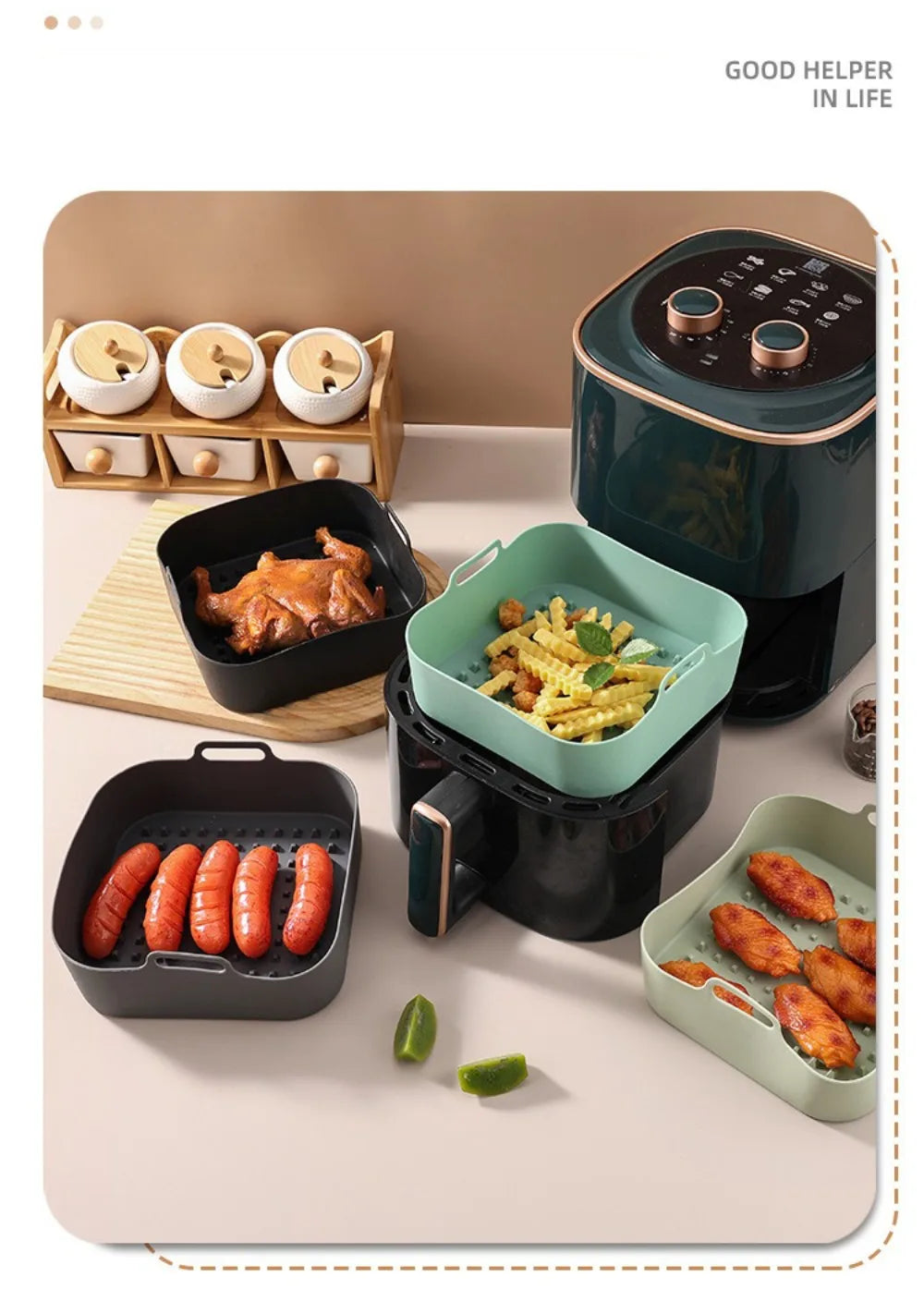 Silicone Air Fryer Baking Tray Square Reusable High Temperature Resistant Air Fryer Baking Pan Insulation Mat Oven Baking Tools