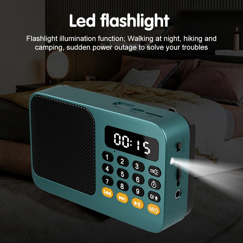 Bluetooth 5.0 FM Radio Portable Speaker with LED Light Support Recording TF Card USB Play Wireless Speaker Radio FM Receiver