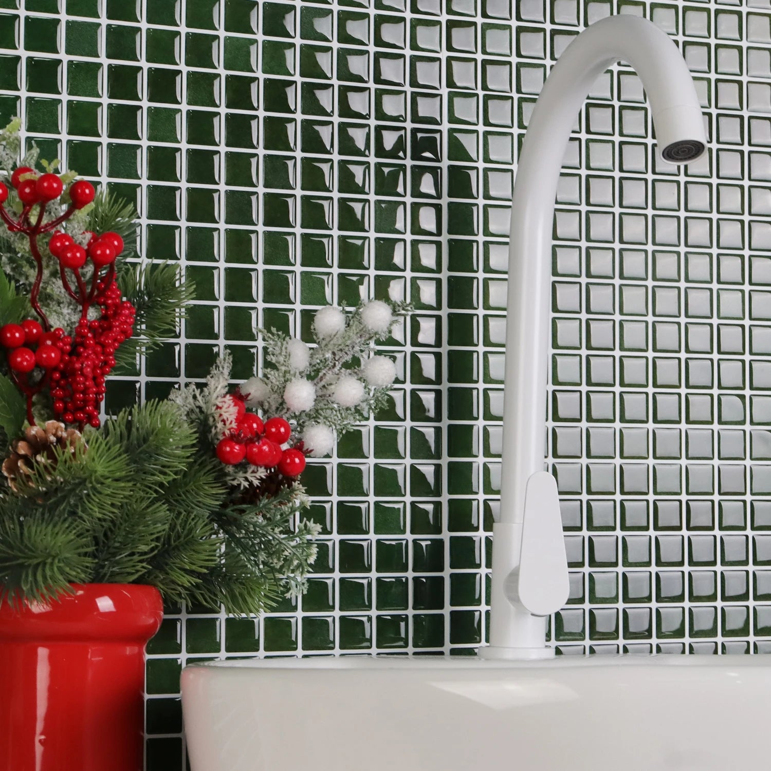 3pcs Christmas Style Wall Sticker Mosaic Tiles Self Adhesive Kitchen Vinly Wallpaper  Removable Waterproof Square Wall Decals