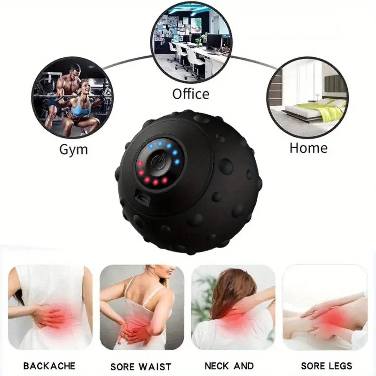 Electric Massage Ball - Deep Tissue Muscle Relief Device | Black Tidesmit Back Massage Instrument Tidesmit