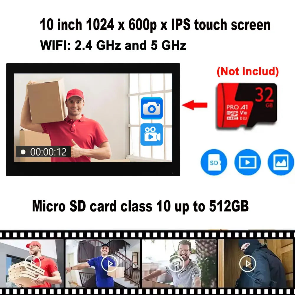 Tuya Smart WiFi Video Doorbell Intercom 1080P 2 Wired 10 inch LCD Video Door Phone System RFID APP Unlock for 2-Unit Apartments