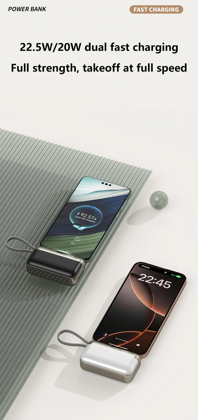 20000mAh Portable Charger with Built-in Cable - Fast Charging PD Tidesmit