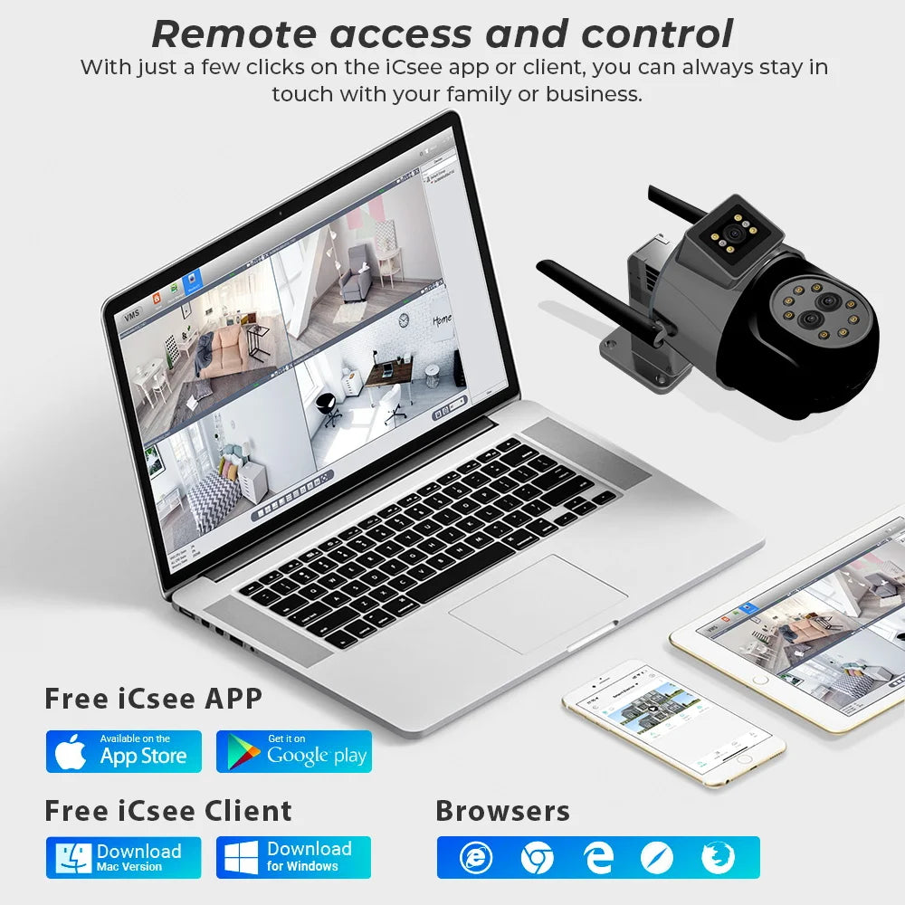 9MP 4.5K Three Lens WIfi  IP Camera Outdoor 8X Zoom Dual Screens AI Human Detect Auto Tracking  Home Security CCTV Surveillance