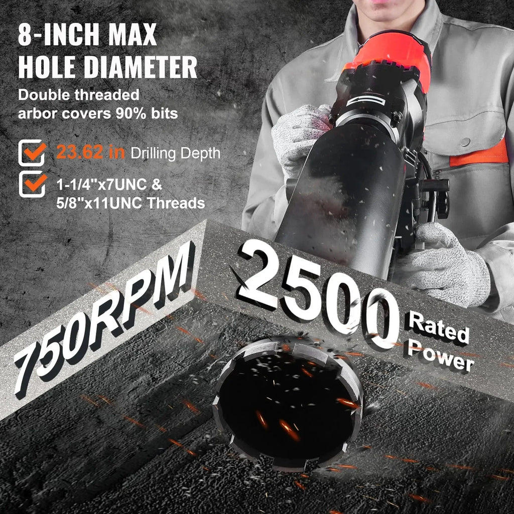 VEVOR 3200W wet dry dual-purpose diamond drilling machine 750 rpm concrete with bracket water drilling rig