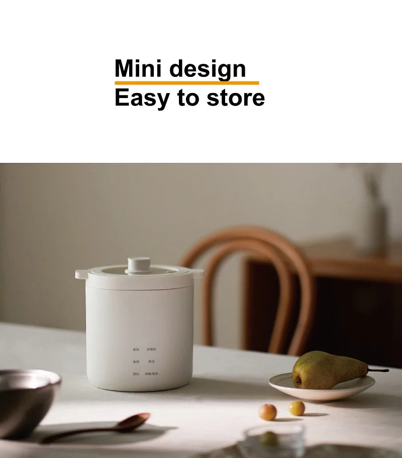 Compact white 1.2L electric rice cooker with lid on, easy to store
