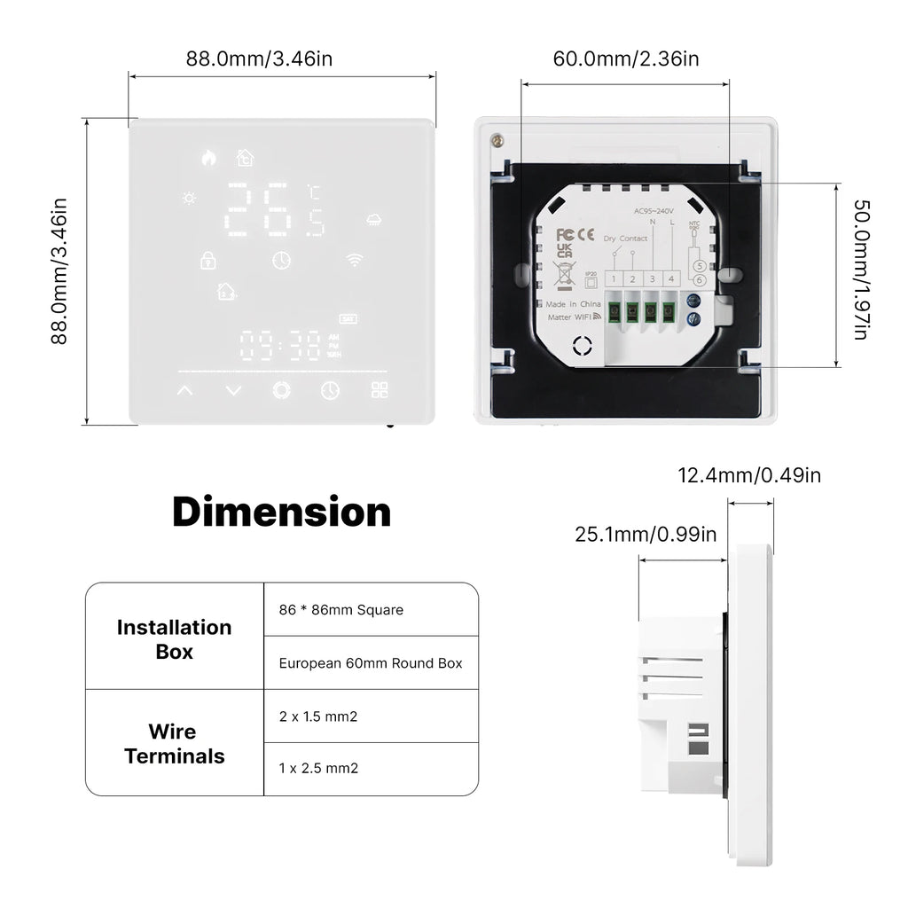 MOES Tuya WiFi Matter Smart Thermostat Temperature Controller Water Boiler Electric Heating With Alexa Google Apple Smartthings