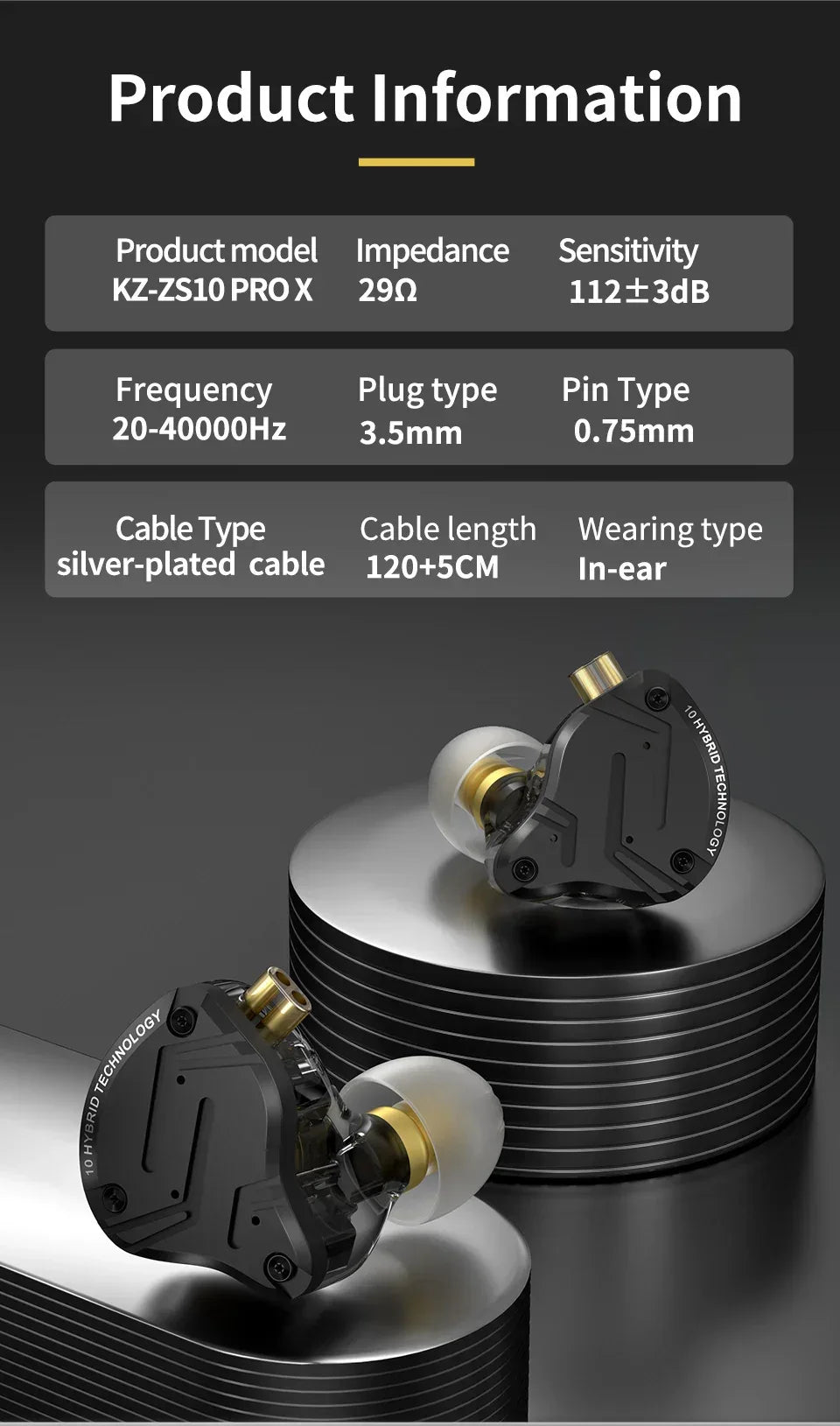 KZ ZS10 Pro X In-Ear Monitors 5-Driver Hybrid HiFi Earphones Tidesmit Tidesmit
