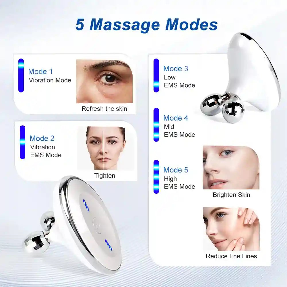 Microcurrent Face Roller Massager - V-Shape Facial Lift Tool (White) Massage Roller Tidesmit