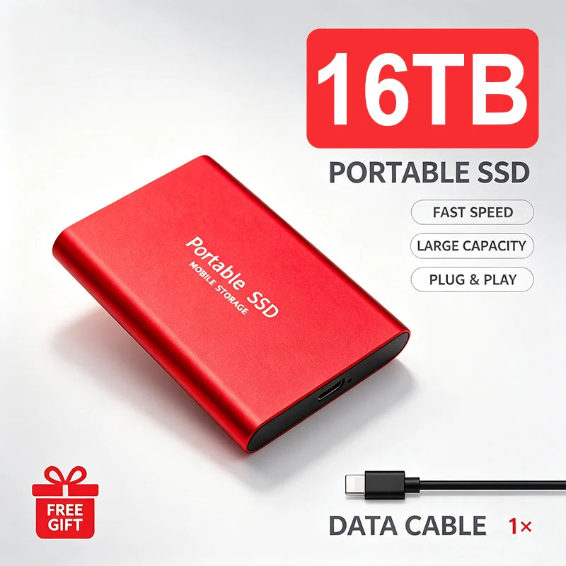 Portable External SSD 4TB High‑Speed Solid State Drive USB3.2 Type‑C Mass Storage Hard Disk 1TB 8TB 16TB for Laptop PC MAC Smart
