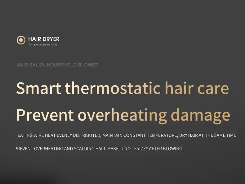 2000W professional hair dryer with smart thermostatic heat control for anti-frizz salon-quality blow drying.