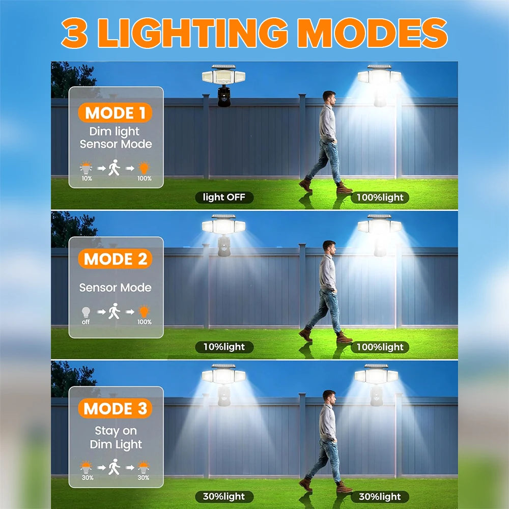 Solar Lights Outdoor 3 Heads Motion Sensor 231LED Security Flood Lights Waterproof with 3 Modes Wall Lamp for Garden Patio Yard