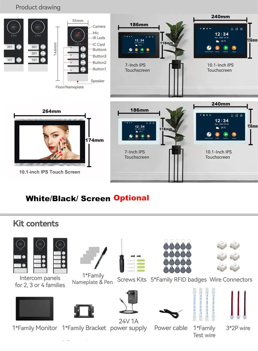 New 10 Inch Wifi Video Door Bell Intercom System with RFID Doorbell Camera Family Multi Nits Apartment Video Door Phone Intercom