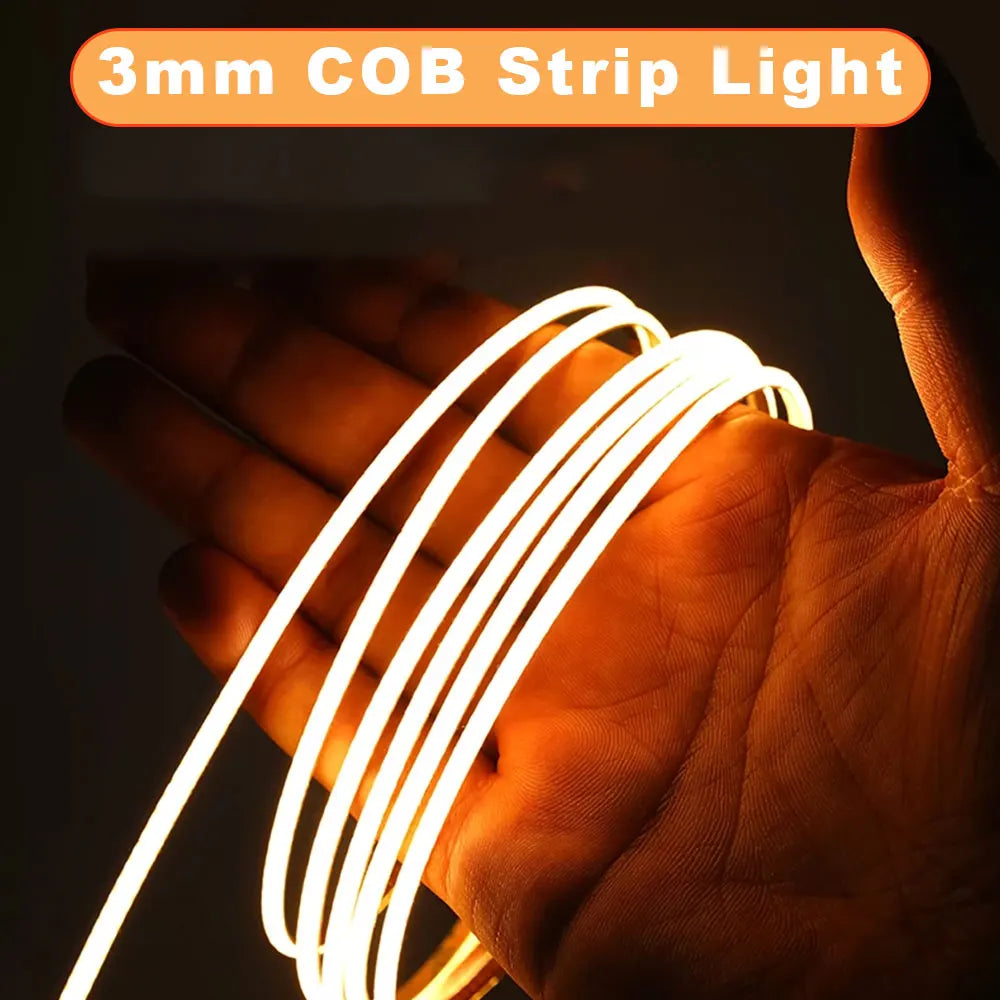 COB LED Strip Flexible High Density LED Strip 3mm COB Bar LED Light Warm 3000K White 6500K for Bedroom Kitchen Home
