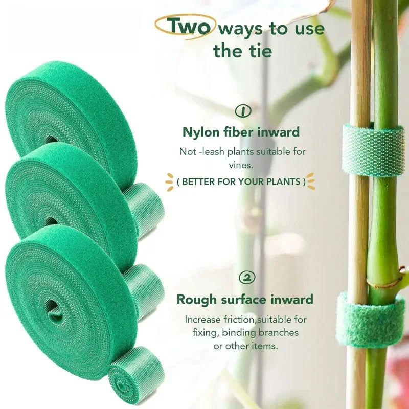 Self Adhesive Plant Nylon Cable Tie Green Adjustable Plants Hook Loop Support Garden Twine Bandage Reusable Fastener Tape Strips
