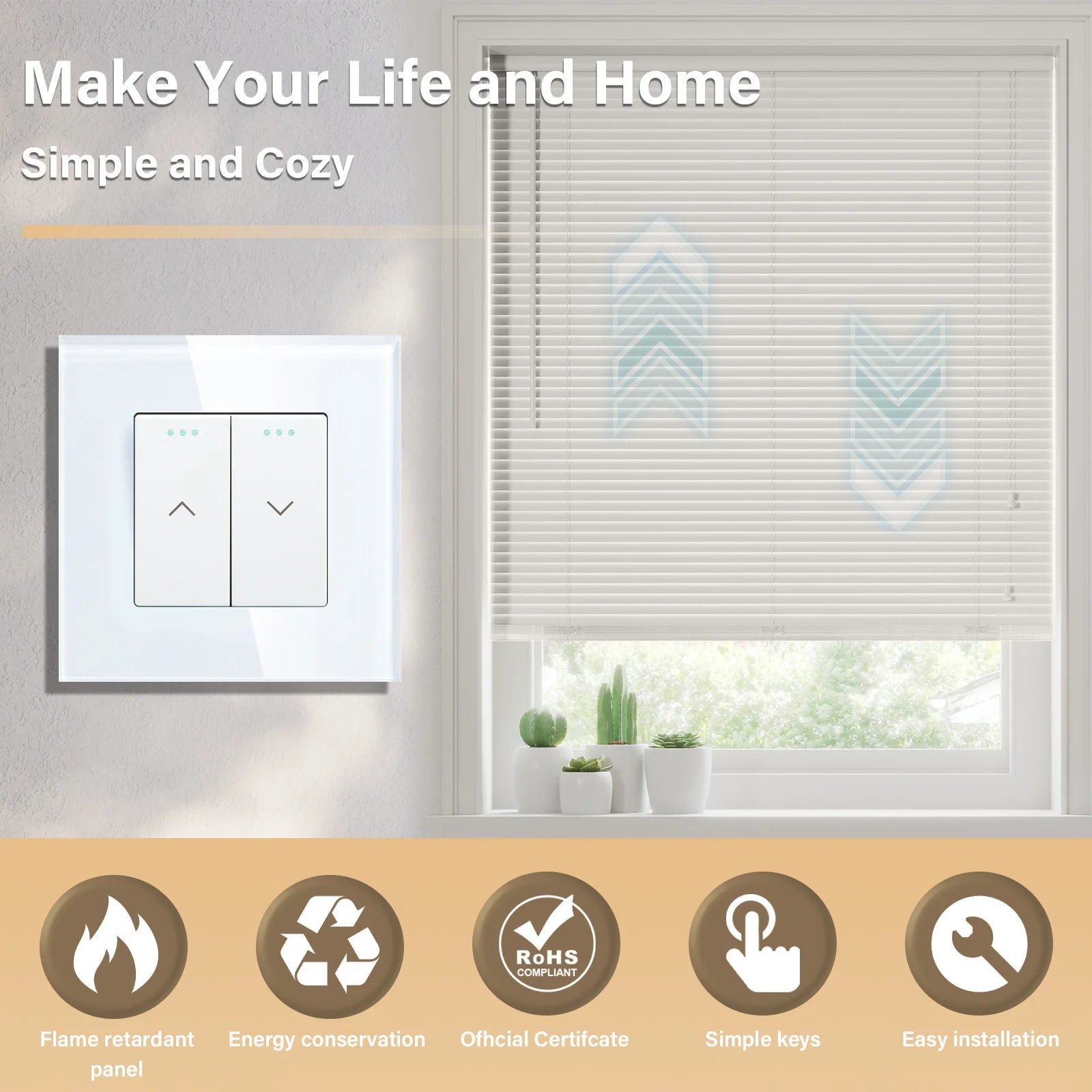 Mechanical Curtain Switch for EU Smart Blinds - Alexa & Google Home Compatible Tidesmit