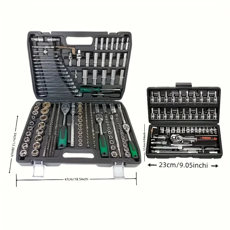 216-Piece Professional Socket Set 1/2' 3/8' 1/4' Drive SAE & Metric with 72-Tooth Ratchet for Automotive And Home Repair.（1SET）