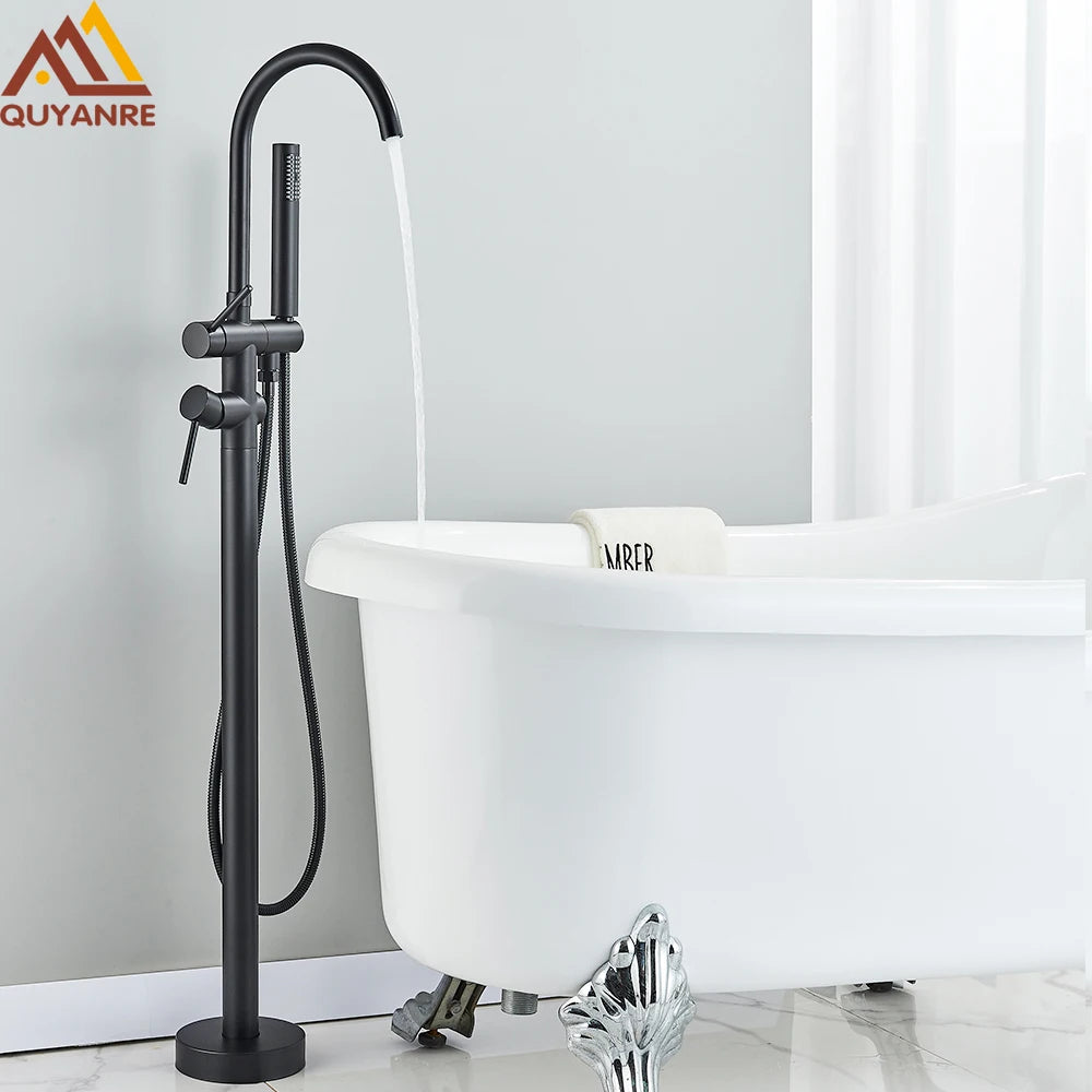 Floor Free Standing Faucet Mixer Single Handle Hot Cold Water Mixer with 360 Rotation Spout with Handshower For Bathtub Shower