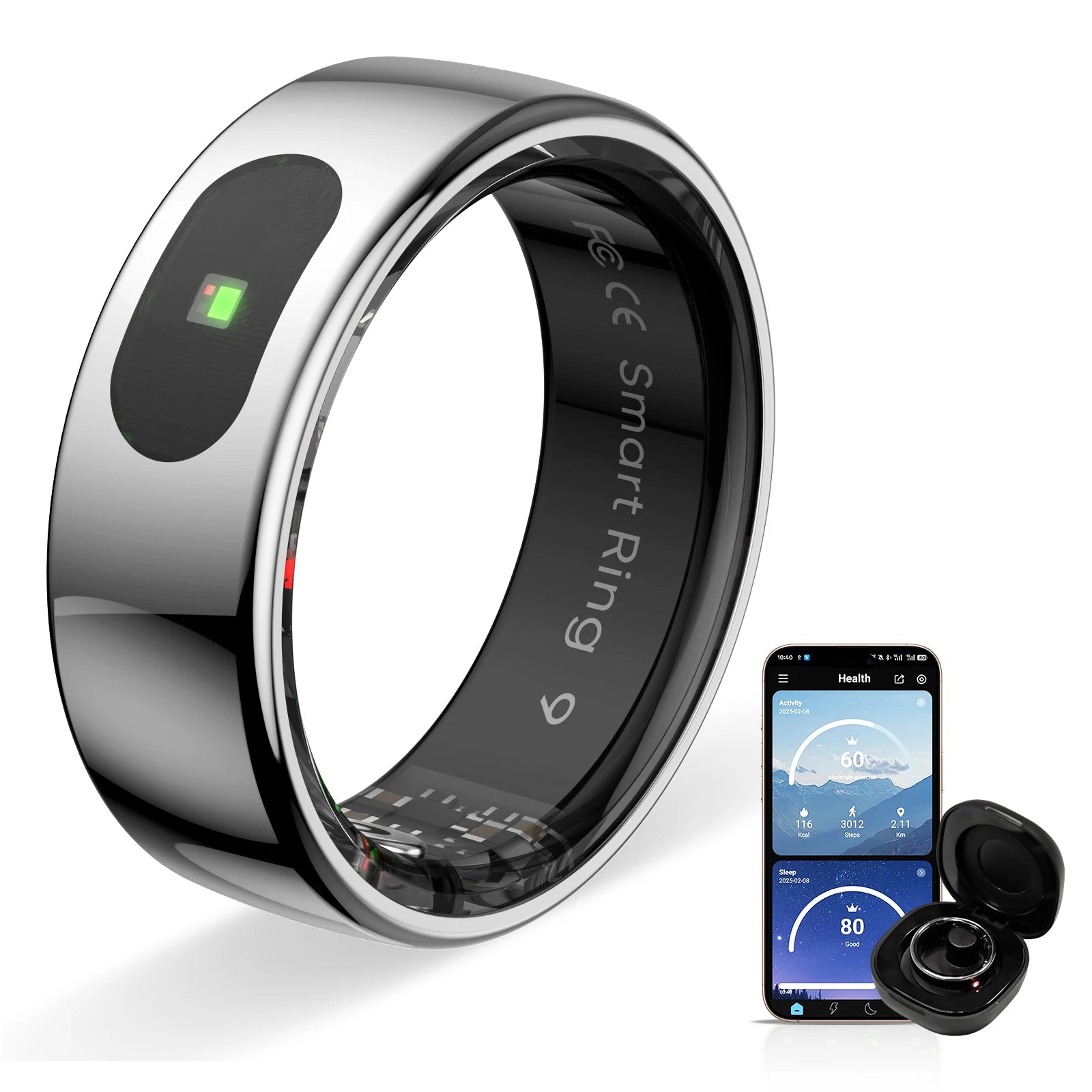 R08 Smart Ring Men Women with Charging Case Health and Sleep Monitor 5ATM Waterproof Multi Sport Mode Heart Rate Monitoring NEW