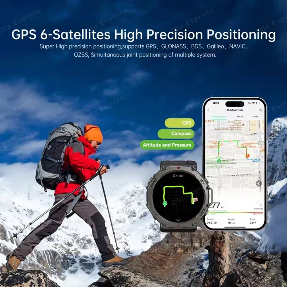 Military 2025 Smartwatch Men,1.43" AMOLED 5ATM Waterproof 170+ Sport Modes Smart Watch Built-in GPS BT Call for Xiaomi Samsung