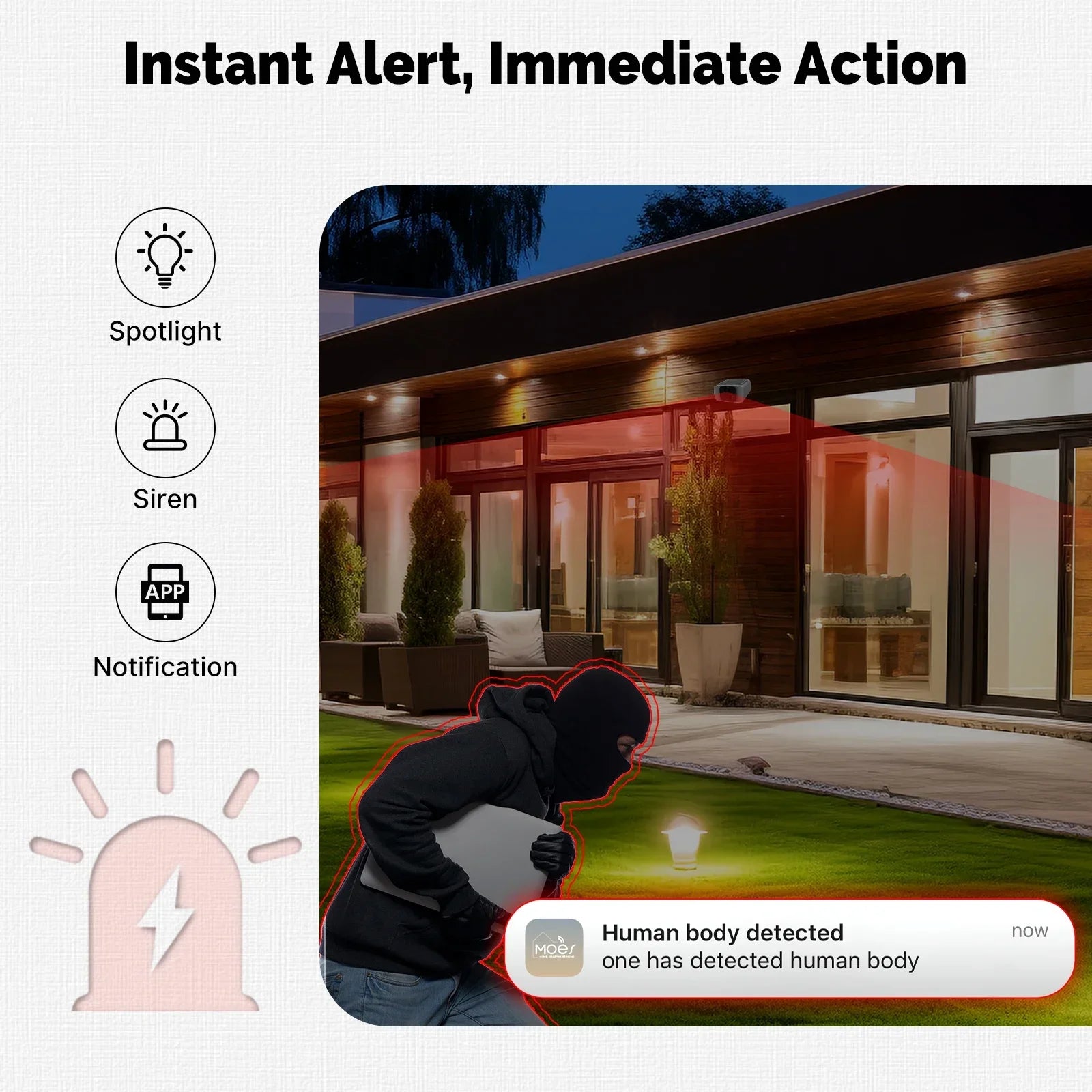 MOES Smart Solar Security Camera, WiFi 2.4/5GHz Dual Band, IP65 Waterproof, APP/Alexa/Google Home Monitoring, Tuya