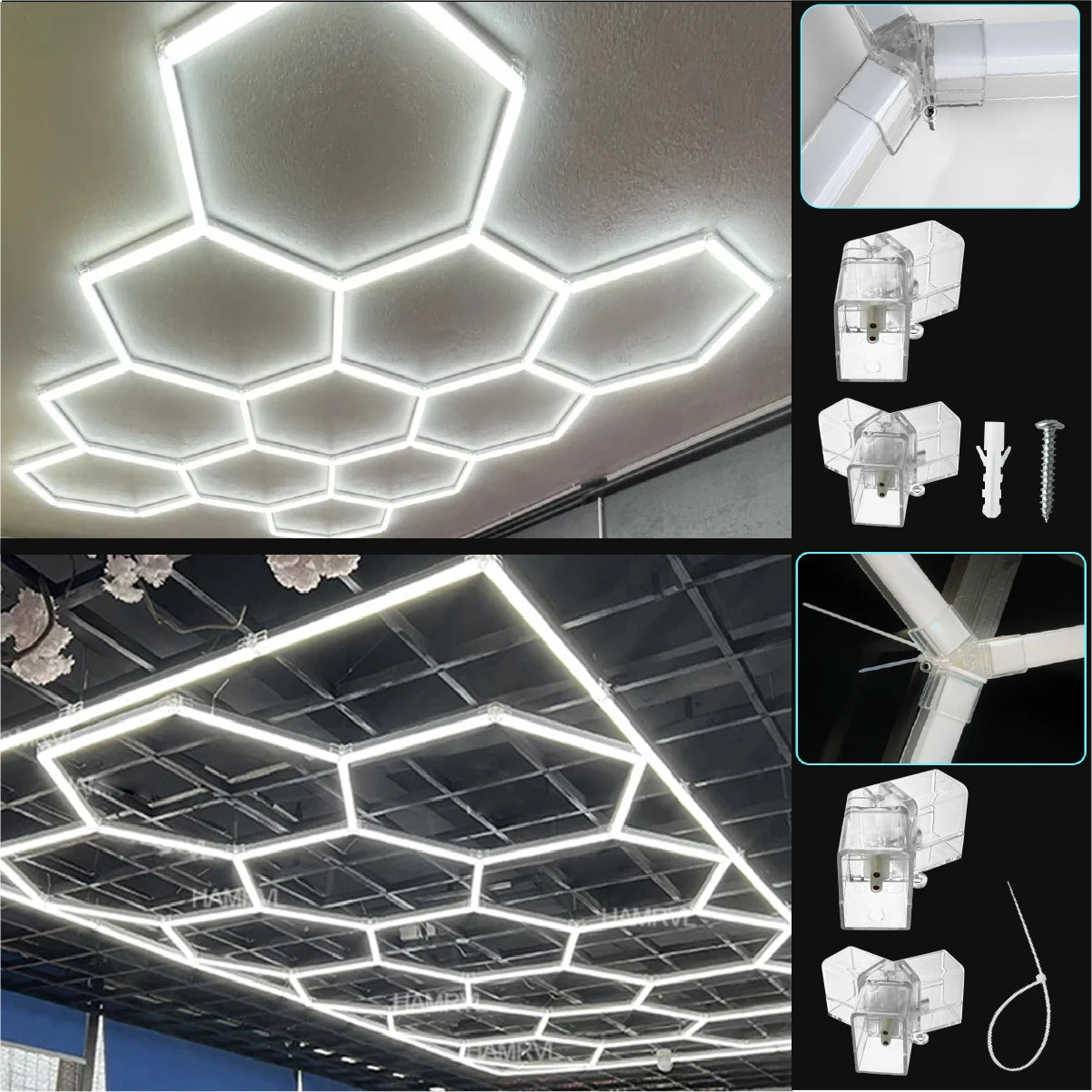 Garage Dimmable Hexagon LED Lighting RGB Color Change 3000-6000K Gym BarberShop Honeycomb Ceiling Lights Halloween Party Gaming