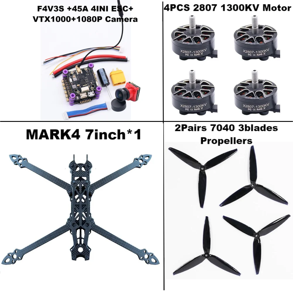 7-Inch FPV Racing Drone Kit with Carbon Fiber Frame - Tidesmit F4V3S 45A PackageE Tidesmit