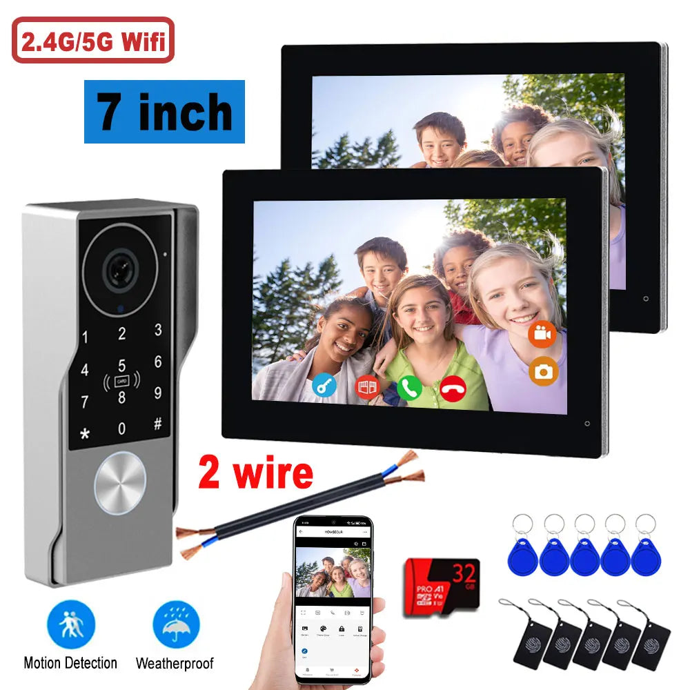 7inch Visiophone 2 Wire Video Porter Doorbell Camera WiFi Intercom System Wireless Video Ringtone Doorphone Tuya Password Unlock