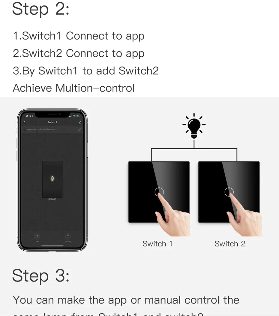 Wifi Smart Light Switch | 1-3 Gang Touch Control | Alexa & Google Compatible Tidesmit