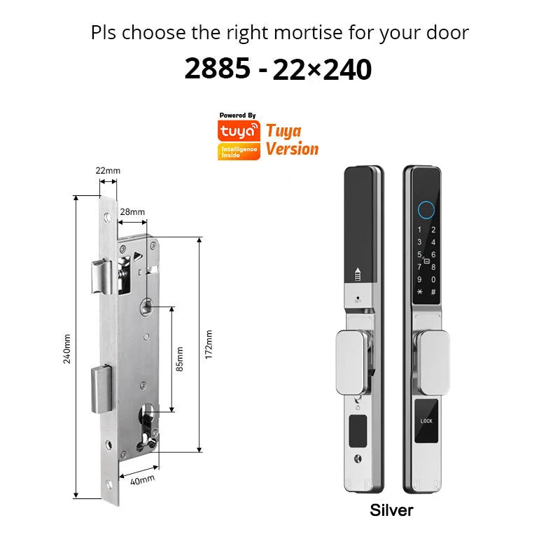 Tuya Wifi App Waterproof Smart Aluminum Door Lock Euro Double Hook Mortise Fingerprint Password Electronic Sliding Door Lock