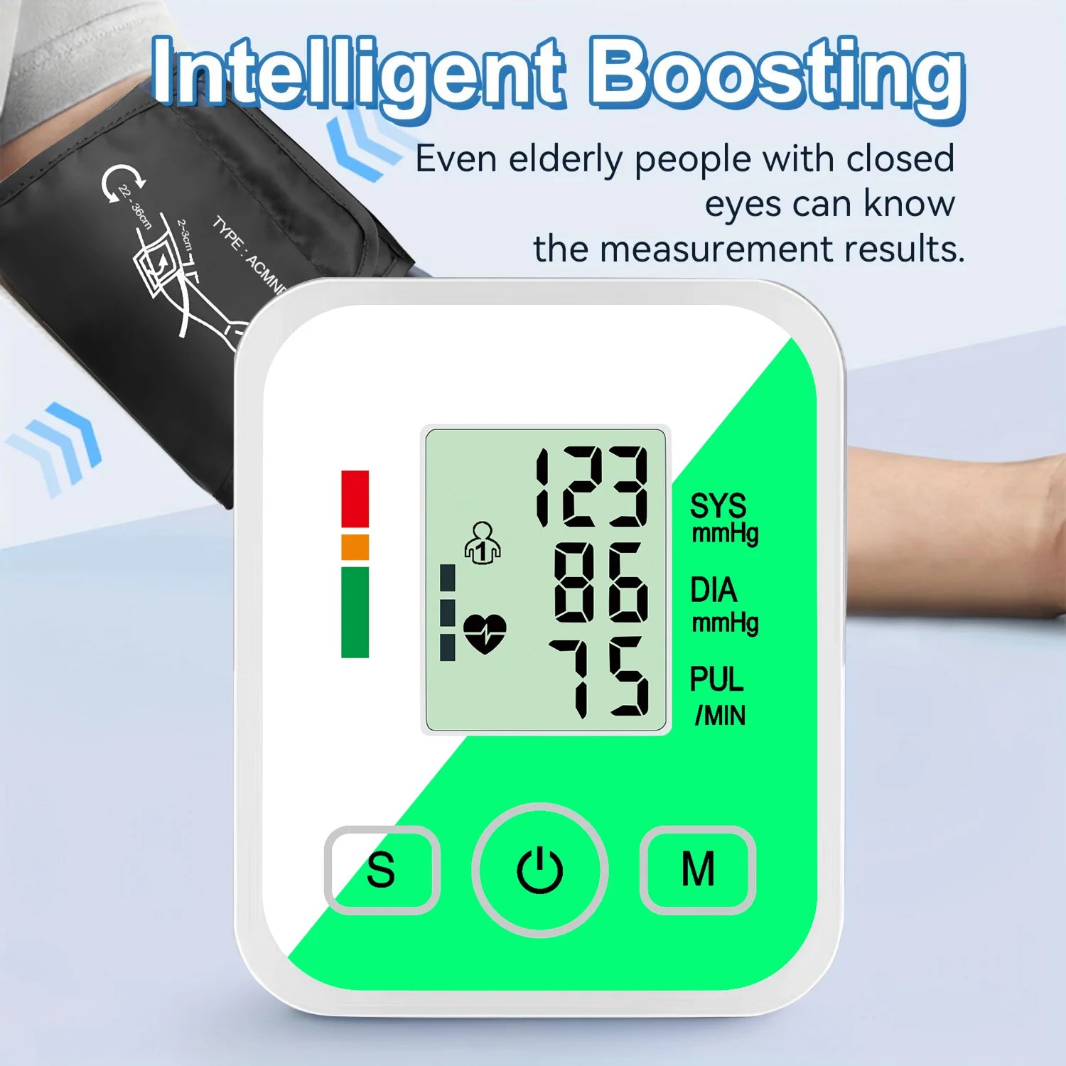 Upper Arm Automatic Blood Pressure Monitor BP Sphygmomanometer Pressure Meter Tonometer for Measuring Arterial Pressure