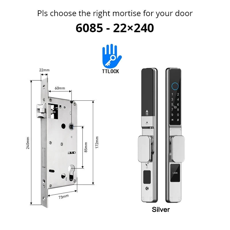 Slim 3.5cm Waterproof Aluminum Smart Door Lock with TTLock Bluetooth Fingerprint Password IC Card APP Control for Sliding Doors