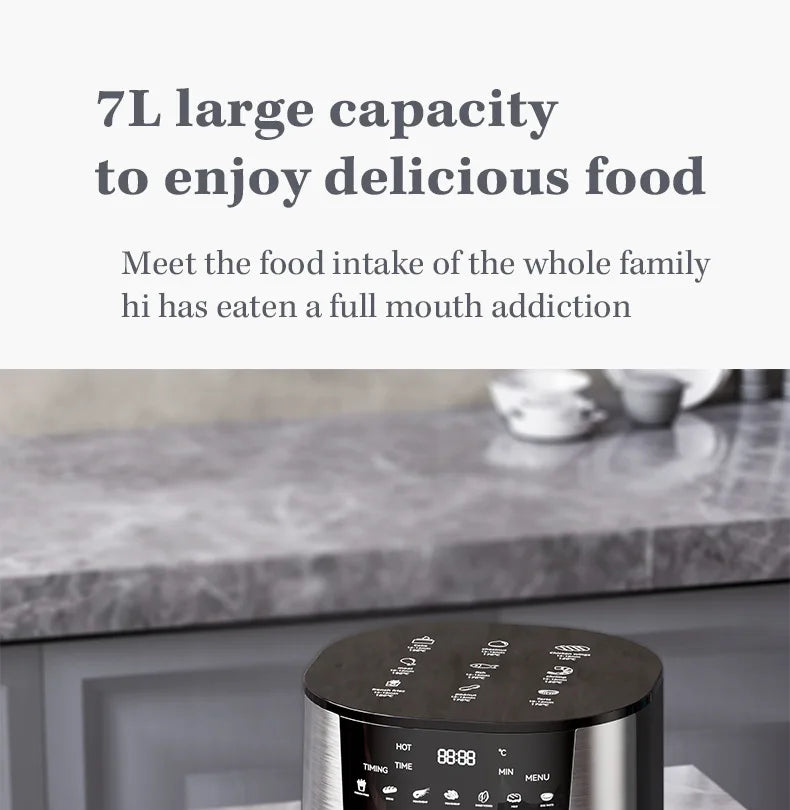 7L Air Fryer Big Capacity Stainless Steel Visible Electric Fryer Household Electric Oven Multi-function