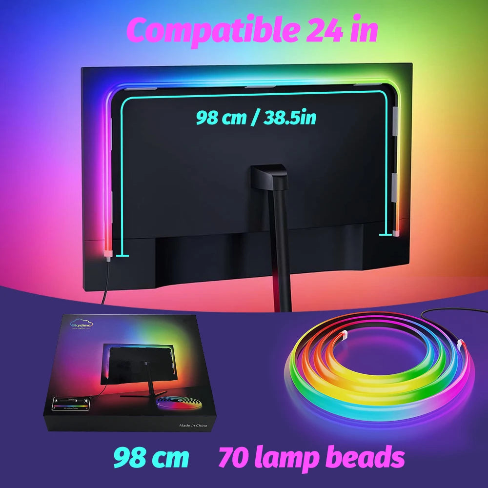 Upgraded PC Monitor Backlight RGBIC LED Light Strip Synchronized Screen Color/Music Computer Light Bar Double USB Port APP Contr