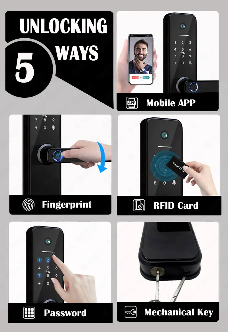 Tuya visual Wifi Digital Electronic Smart Fingerprint Door Lock With Biometric Camera intelligence Card Password Key Unlock