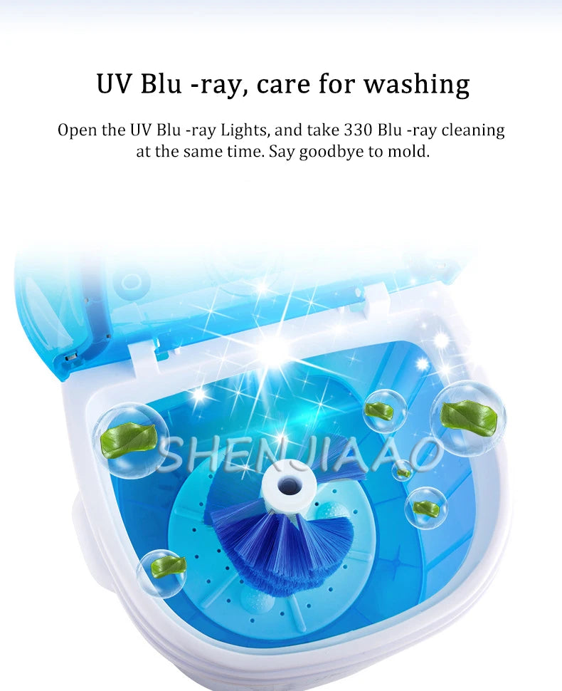 Tidesmit 110V portable small shoe washing machine with UV blue light sterilization for baby shoes laundry, side view