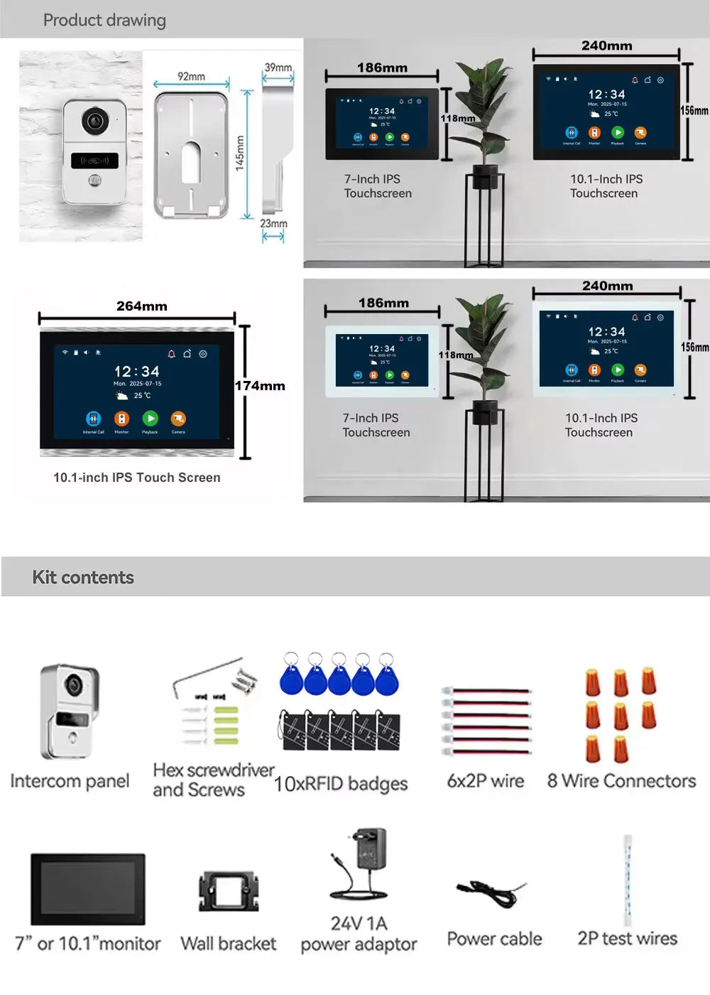 Home Smart Wireless WiFi Video Intercom Doorbell 2 10 inch Screen 1080P 2 Wires Video Doorphone System with Electric Strike Lock
