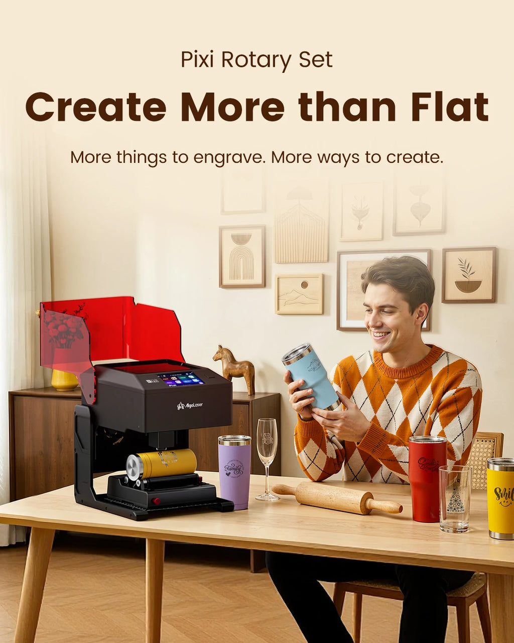 AlgoLaser 3W 5W 10W Portable Desktop DIY Woodworking Tools Laser Engraver Cutter Machine 3.5"Touchscreen Handwriting/Draw Portable For DIY Gift Making 100x100mm Work Area Plug & Play Design