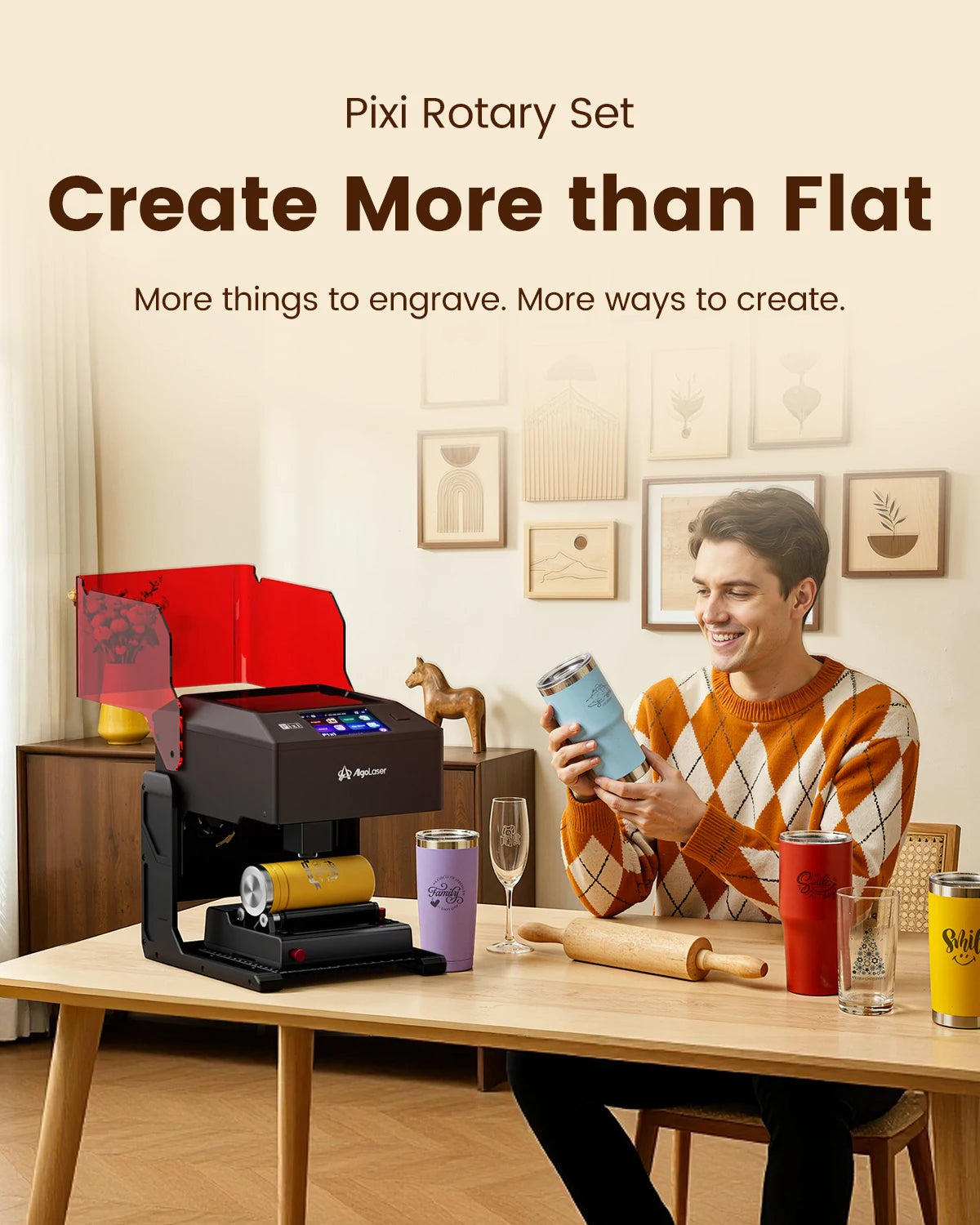 AlgoLaser 3W 5W 10W Portable Desktop DIY Woodworking Tools Laser Engraver Cutter Machine 3.5"Touchscreen Handwriting/Draw Portable For DIY Gift Making 100x100mm Work Area Plug & Play Design