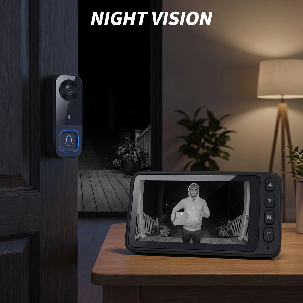 Wireless Video Doorbell with 4.5 Inch Indoor Monitor 1080P HD Two Way Audio AI Human Detection Night Vision Weatherproof Home Security Door Bell Camera Kit