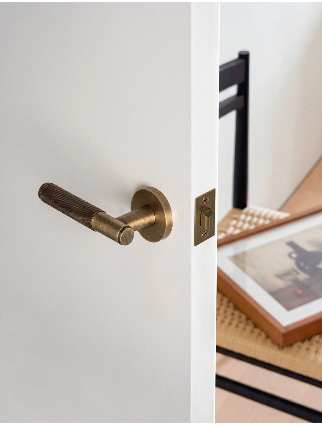 DOOROOM Brass Door Lock Set Modern Knurled Antique Bronze Interior Door Lock Decorative Lock Privacy Lock Passage Lock