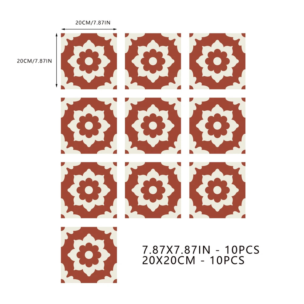 10pcs Moroccan Encaustic Terracotta Peel and Stick Self Adhesive Tile Stickers for Bathroom Renter Stick on Backsplash Tile