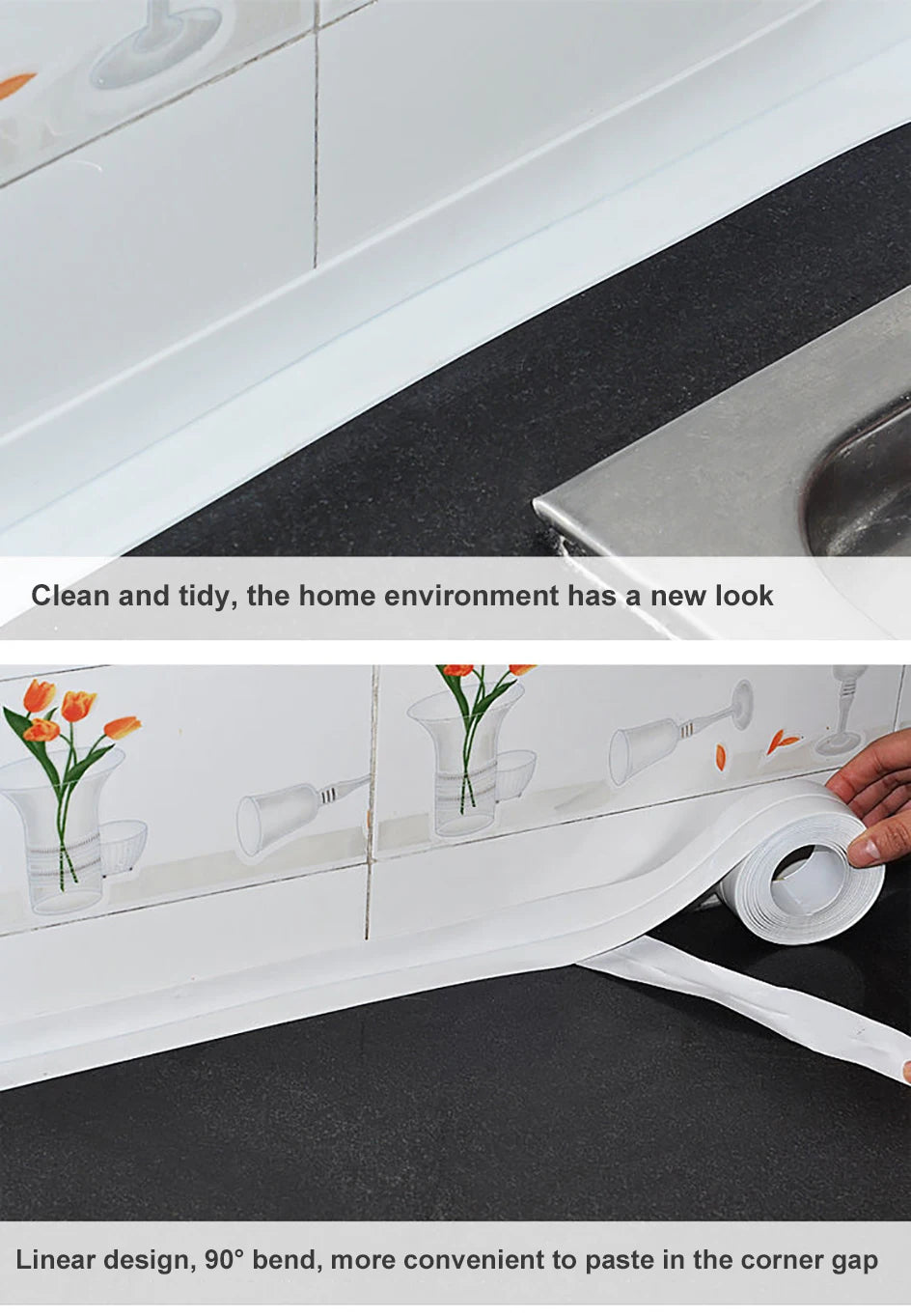 Bathroom Sealing Tape Self-adhesive Oil-Proof Kitchen Sink Caulk Seal Strip PVC Waterproof Shower Wall Sticker for Toilet Corner