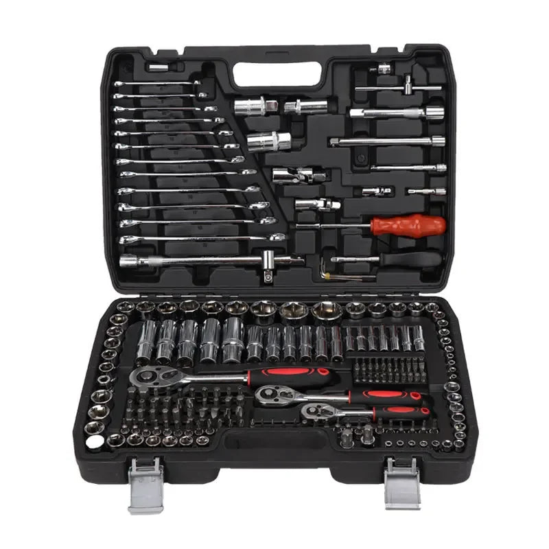 216-Piece Professional Socket Set 1/2' 3/8' 1/4' Drive SAE & Metric with 72-Tooth Ratchet for Automotive And Home Repair.（1SET）