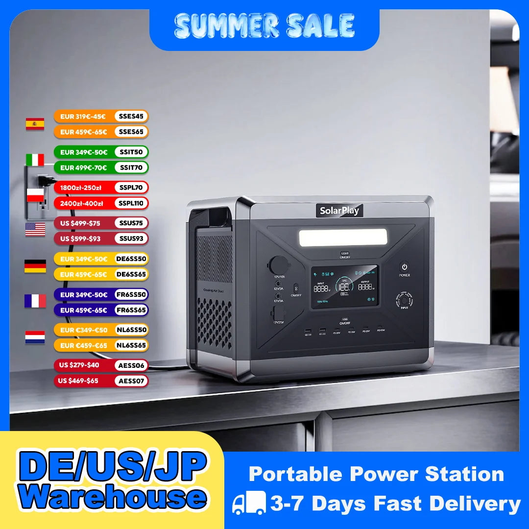 SOLARPLAY Portable Power Station  2400W（4800W Peak）Emergency Backup 2160WH High-power Power Supply for Home Outdoor Power Outage