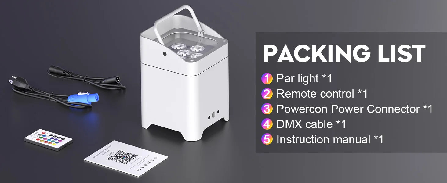 U'King 4PCS RGBWA+UV LED Par Light with Bag 6x18W DMX Stage Light Rechargeable Built-in Battery Wireless Par Light Dyeing Light