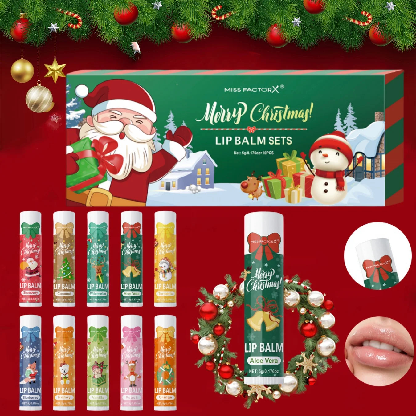 Hydrating Lip Balm Gift Set - 10 Piece Nourishing Christmas Care Kit Lip Care Tidesmit