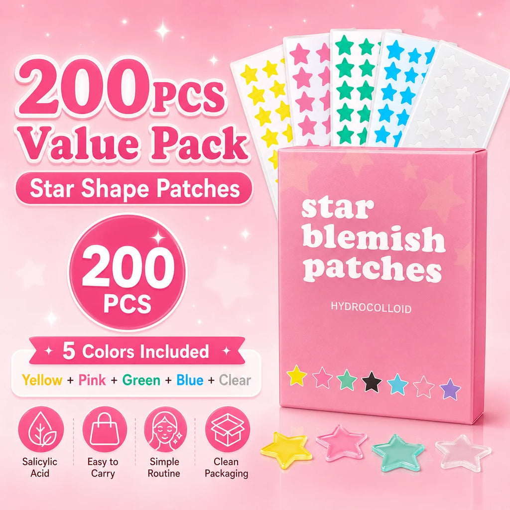 200PCS Five-Point Star Acne Patch Set Multi Color Pimple Cover Stickers for Day Night Face Body Use