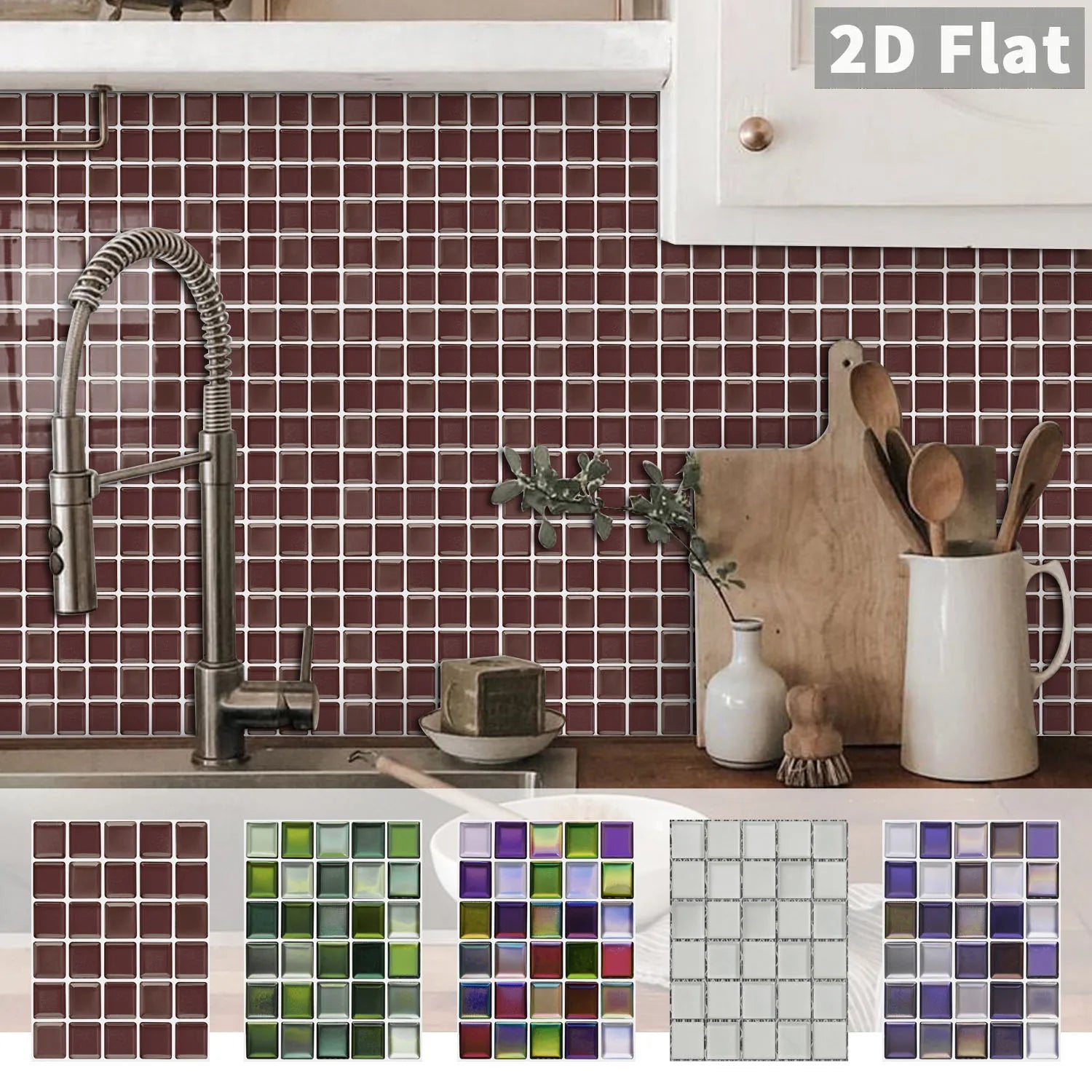 Peel and Stick Mosaic Tile Stickers 6.7x9inch Self Adhesive 3D Thick PE Foam Waterproof Kitchen Bathroom Backsplash Wall Decals